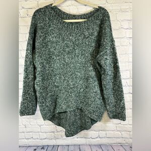 Zhrill Nina Green White Marled Round Neck Boho Minimalist Preppy Sweater S/M